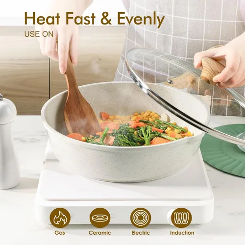 Miniatura 3 de SENSARTE Sartén antiadherente de cerámica para saltear de 10 pulgadas/3.5QT, sartén antiadherente para freír profundamente con tapa, olla jumbo