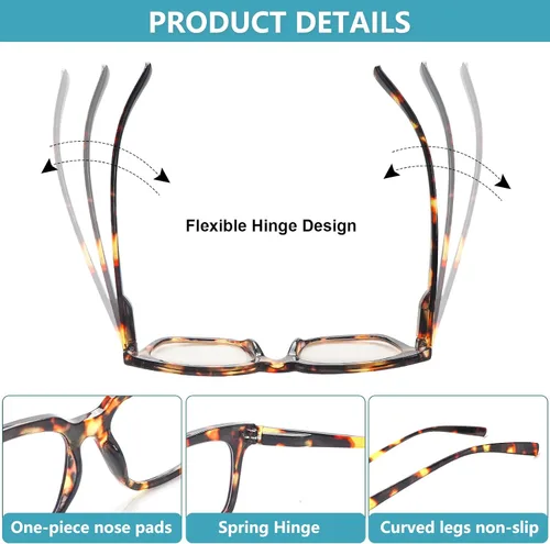 Miniatura 8 de Gafas de lectura progresivas multifocales para mujeres y hombres, paquete de 4, con bisagras de resorte, cuadradas, para computadora, filtros