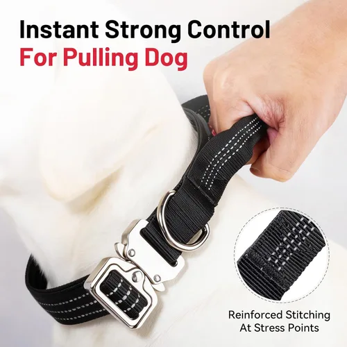 Miniatura 3 de Collar táctico para perro con asa, collar de nailon resistente con hebilla metálica de liberación rápida, diseño reflectante, acolchado y cómodo