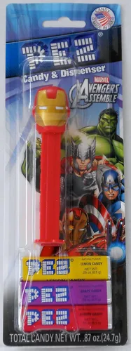 2015 Vengadores ensamblan Iron Man Pez Dispensador en Blister Card con 3 Rollos Pez Candy