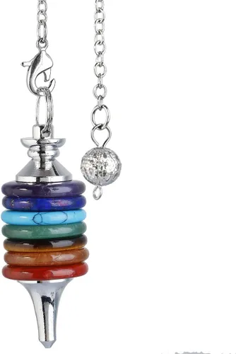 SUNYIK Péndulo de punta de piedra de 7 chakras para sanación de Wicca de radiestesia de Reiki, Piedra Metal, Piedra de 7 chakras