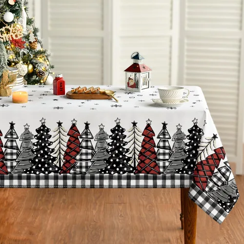 Miniatura 7 de Horaldaily Mantel de Navidad 52×70 Pulgadas, Mantel de Árboles de Navidad a Cuadros de Búfalo Rojo Lavable para Decoración de Fiesta, Picnic, Cena