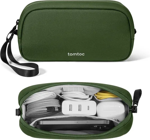 tomtoc Organizador de Electrónicos Estuche de Viaje, Bolsa de Viaje Resistente al Agua Organizador de Cables para Artículos Esenciales, Estuche Verde