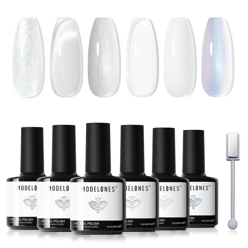Miniatura 28 de modelones - Juego de 6 esmaltes en gel, tonos verano, rosa, rosa fuerte, rosa neón, blanco, magenta, de suave claro a oscuro,arte para amantes