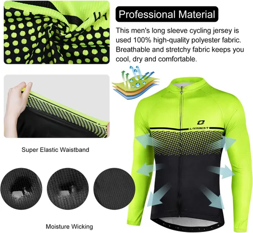 Miniatura 3 de Maillot de ciclismo para hombre, manga larga, con 3 bolsillos traseros, secado rápido, transpirable, para bicicleta