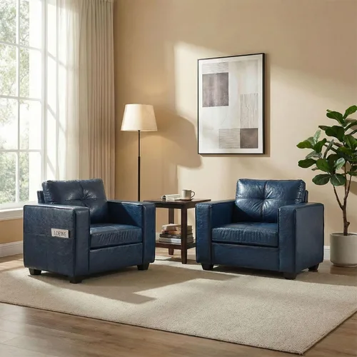 Miniatura 12 de TYBOATLE - Silla Accent cómoda de cuero sintético negro para sala de estar, silla de lectura extragrande con botones decorativos, estilo moderno