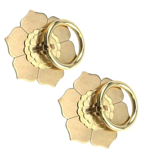 Miniatura 7 de Bitray Tiradores de anillo de bronce antiguo, tiradores de anillo en forma de flor para cajones de aparador, 2