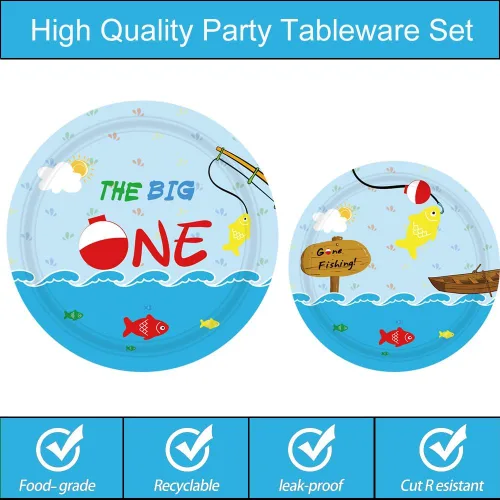 Miniatura 6 de The Big One - Vajilla de fiesta de 40 piezas, platos de pesca de 9 pulgadas, platos de aliados de peces de 7 pulgadas, servilletas de 7 pulgadas