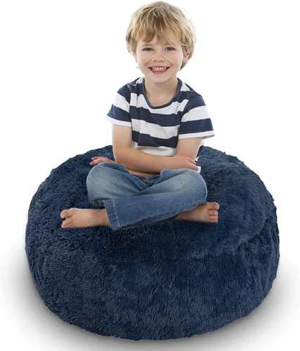 Cheer Collection Puf con asa, sillas de piso de pelo largo para niños como almacenamiento de animales de peluche y organizador de juguetes, lavable