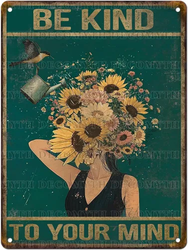 Miniatura 11 de Letreros de hojalata vintage con texto en inglés «Be Kind to Your Mind», letrero de colibrí, hippie, bohemio, arte de pared para mujeres, hogar