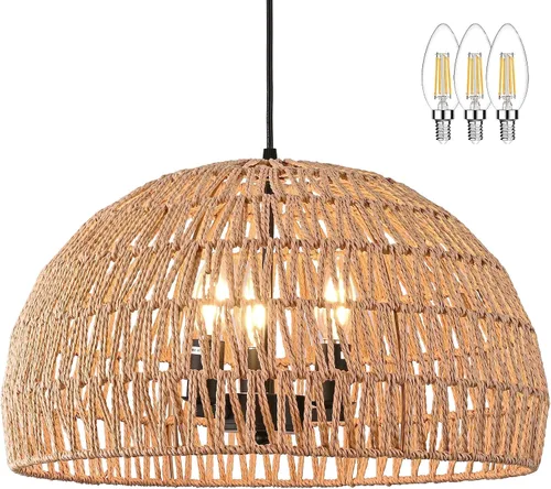 Miniatura 14 de Mini lámpara colgante tejida con cuerda de cáñamo, accesorio de luz tejido, lámpara de araña bohemia, accesorio de lámpara, lámpara colgante de 8.7