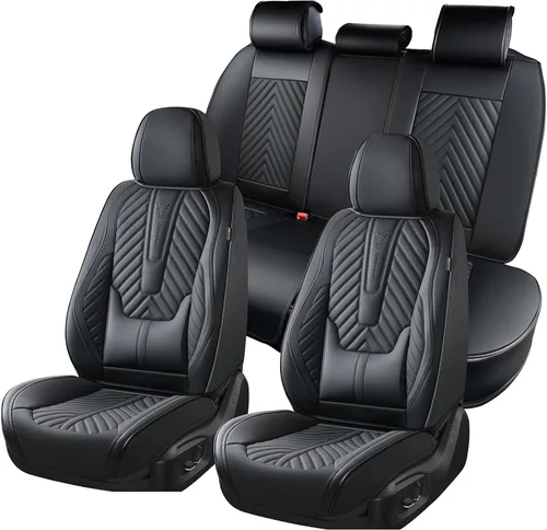 Miniatura 37 de Coverado Fundas de asiento de automóvil, juego completo de fundas de asiento de cuero sintético, fundas protectoras de asiento de lujo, ajuste Rojo