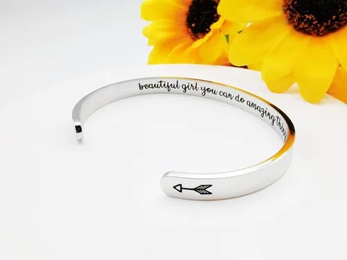 Miniatura 77 de Pulseras inspiradoras para mujer, joyería de acero inoxidable, con refranes, pulsera motivacional con mensaje oculto, pulseras grabadas para mejor