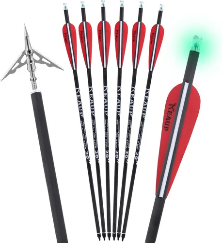 Juego de 6 flechas de ballesta de carbono de 20 pulgadas y ballesta para ballesta y ballesta iluminadas, paquete de 6 flechas de ballesta de carbono