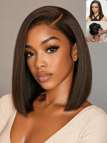 Miniatura 12 de Nadula - Peluca corta de 20 cm con cabello humano gris sal y pimienta, sin pegamento, con separación lateral, capas enmarcadas para el rostro