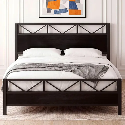 Miniatura 23 de LIKIMIO - Base de cama Queen, cabecero industrial alto de 51.2", con soporte metálico resistente, estructura de cama sólida y estable, libre