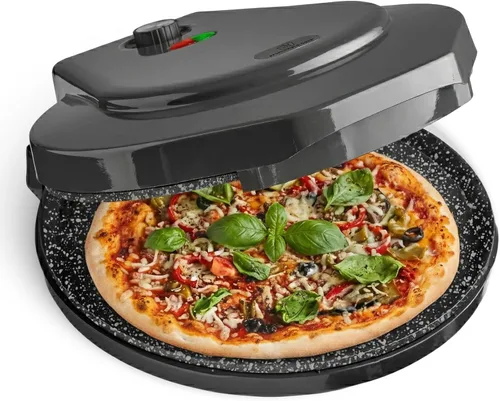 MisterChef Máquina de pizza para encimera, mini horno de pizza de 1450 W, horno para hacer pizza con placa de cerámica antiadherente de 12 pulgadas,