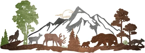 Miniatura 8 de ESTART Decoración de pared de metal de bosque de montaña, oso de ciervo, arte de pared de metal, decoración de caza de animales rústicos para sala