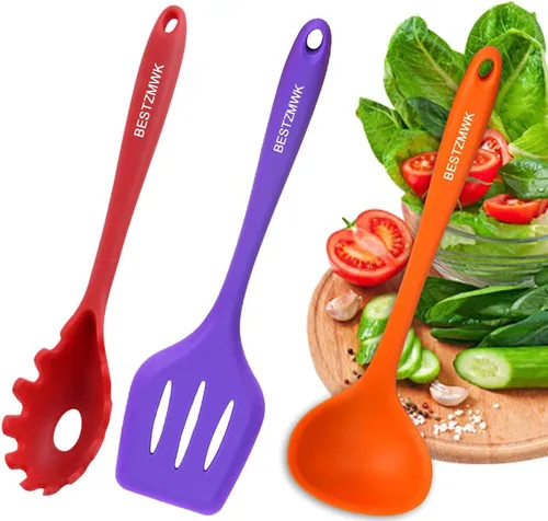 Miniatura 9 de Juego de utensilios de cocina – 11 utensilios de cocina – Utensilios de cocina de silicona coloridos – Utensilios de cocina antiadherentes