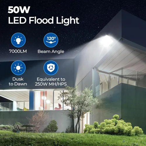 Miniatura 2 de CINOTON - Luz de inundación LED de atardecer a amanecer al aire libre de 50 W, luminaria de pared de seguridad impermeable IP65 de 7000 lúmenes