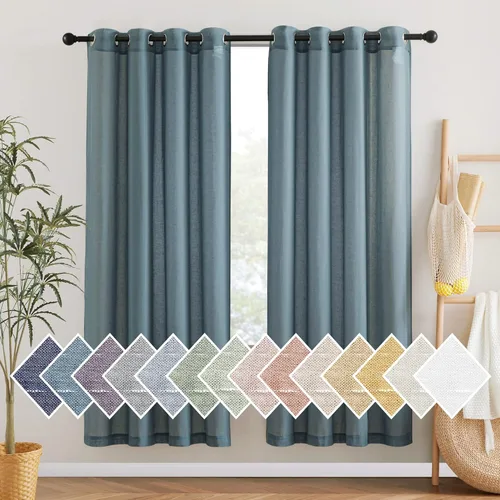 Miniatura 35 de NICETOWN Cortinas de lino traslúcidas con textura de lino de 84 pulgadas de largo, con ojales semitraslúcidos, tratamientos de ventana, privacidad