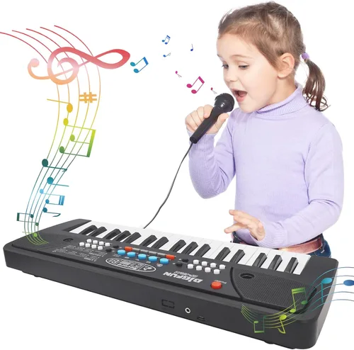 Miniatura 7 de Teclado de piano para niños, piano electrónico portátil de 37 teclas para niños de 3 a 6 años, teclado con micrófono, juguete musical de cumpleaños