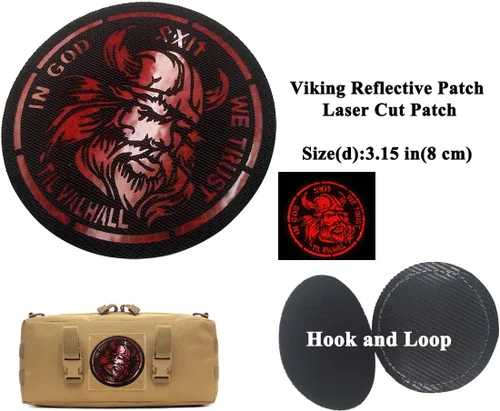 Miniatura 5 de AliPlus 16 parches vikingos – Vegvisir, Aegishjalmur, Valknut, lobo, cuervo, timón de asombro – Parche de PVC reflectante infrarrojo bordado