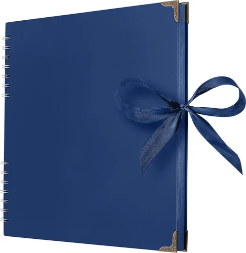 Bstorify Álbumes de fotos cuadrados para álbumes de recortes, 80 páginas (11 x 11 pulgadas), papel grueso azul, tapa dura, cierre de cinta, ideal