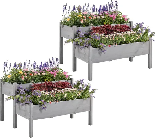 Miniatura 10 de Yaheetech Cama de jardín elevada de madera de 47 x 41 x 30 pulgadas, para horticultura, para exteriores, 2 niveles, maceta elevada para hierbas