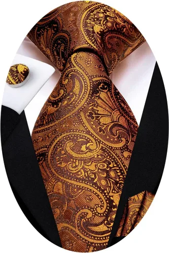 Miniatura 209 de Hi-Tie Corbatas de seda para hombre, diseño de cachemira a rayas, con bolsillo, gemelos cuadrados, conjunto formal de negocios