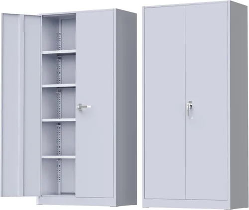 Miniatura 24 de Greenvelly Armario de metal para garaje, armario de almacenamiento de metal con bloqueo de 36 pulgadas de alto con 2 puertas y estantes ajustables