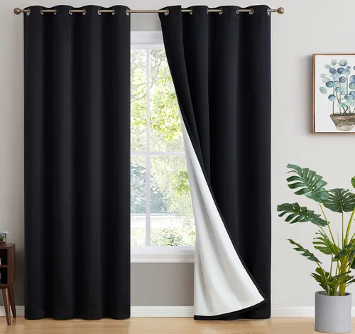 Miniatura 16 de HLC.ME - Cortinas con forro que no deja pasar la luz con doble capa gruesa, cortina con ojales con aislamiento térmico y ahorro de energía para Gris