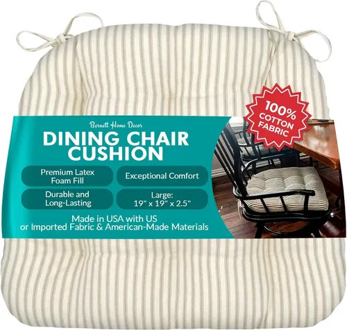Miniatura 106 de Barnett Home Decor Ticking Stripe Berlin Blue - Almohadilla para silla de comedor con lazos, tamaño mediano 18, relleno de espuma de látex, lavable