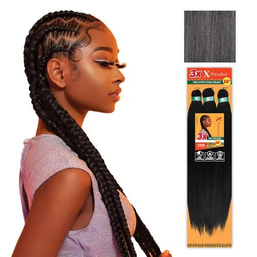 Miniatura 63 de Sensationnel X-Pression - Trenzas prestiradas, 3 unidades, 58 pulgadas, paquete de 1 unidad, 1B