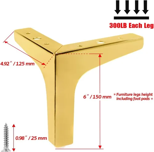 Miniatura 4 de Patas para muebles, patas de metal dorado de 6 pulgadas para muebles, patas de mesita de noche resistentes para mesa, armario, sofá, silla