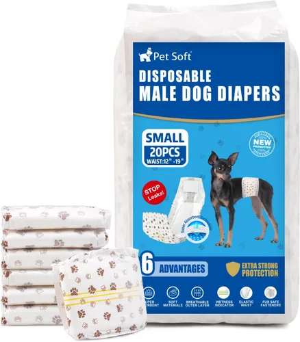Miniatura 9 de Pañales desechables para perros machos Pet Soft - Envolturas masculinas desechables con indicador de humedad, pañales para perros súper absorbentes