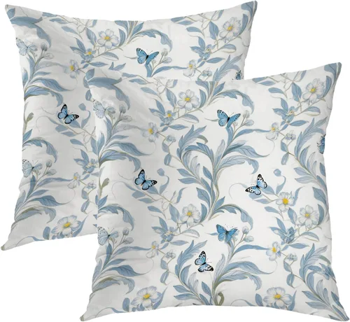 Miniatura 35 de Batmerry Juego de 2 fundas de almohada decorativas con estampado floral gris y blanco de 18 x 18 pulgadas, estilo victoriano con patrón de flores