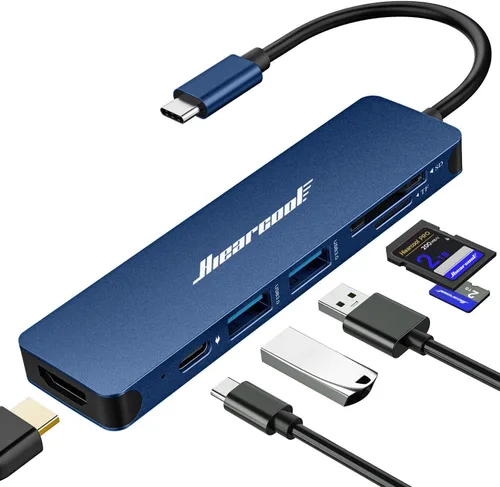 Hiearcool Hub USB C para MacBook Air/Pro, adaptador USBC 7 en 1 multipuerto con adaptador HDMI 4K, estación de acoplamiento USB-C para portátiles