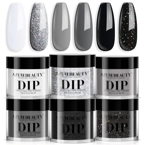 Miniatura 20 de AZUREBEAUTY Juego de uñas en polvo de inmersión, 6 colores con purpurina, rojo, verde, plateado, dorado, kit de iniciación de polvo de inmersión