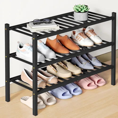 Miniatura 57 de Smiry Zapatero de bambú para clóset, organizador de zapatos apilable de 4 niveles largo de madera, estante de almacenamiento de zapatos Negro