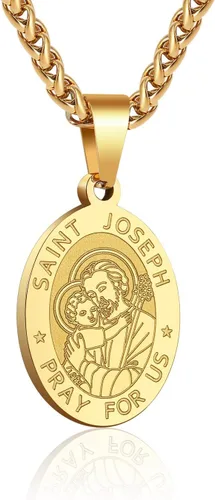 Miniatura 34 de P. BLAKE Collar ovalado de San Cristóbal, Miguel, José, Jude/Virgen María/José/Francisco/Patrick/Anthony/Benedict/Thomas para hombres y mujeres