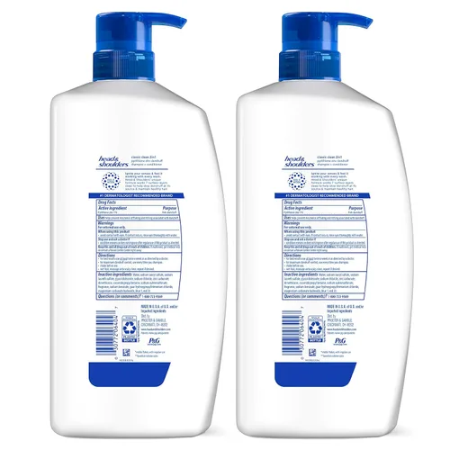 Miniatura 9 de Head & Shoulders Champú y acondicionador anticaspa Classic Clean 2 en 1, paquete doble, 1% de piritiona de zinc, control de escamas, cuidado