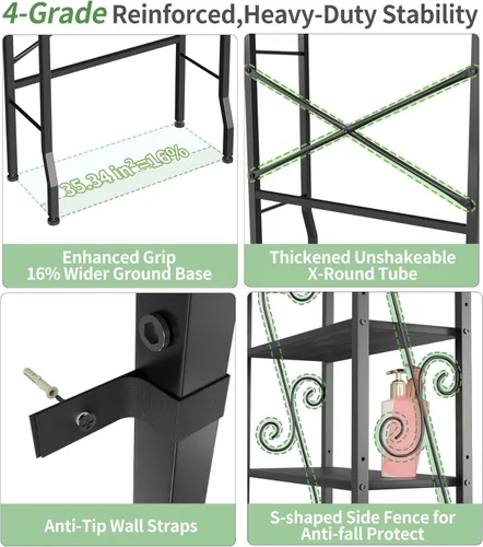 Miniatura 4 de Estante de almacenamiento sobre el inodoro de 4 niveles, estante organizador de baño sobre el inodoro, estantes y cesta de madera ajustables