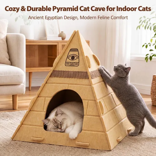 Miniatura 2 de Cueva para gatos, diseño piramidal de fieltro para gatos de interior Scratch-Resistant & Foldable Cat House, Calming Sleeping Hideaway, Pharaoh