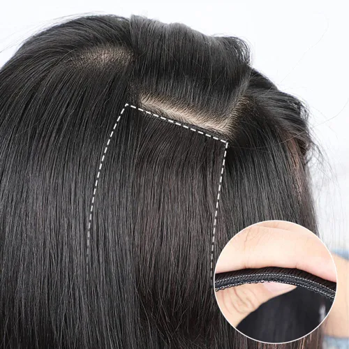 Miniatura 7 de Peluca sintética sin costuras para la frente, 2 piezas, con clip, extensión de flequillo recto para mujeres con cabello fino (9.8 in, marrón oscuro)
