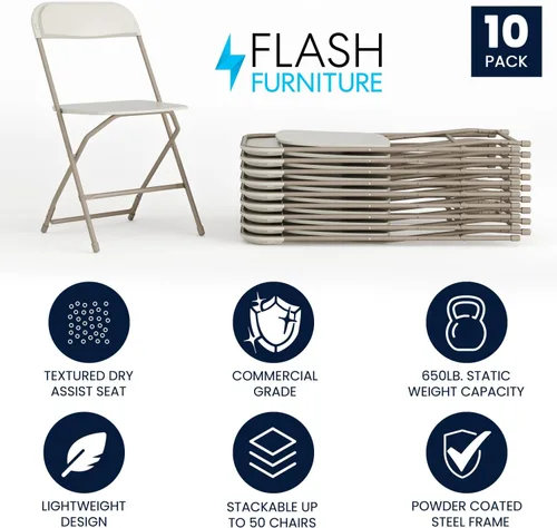 Miniatura 3 de Flash Furniture Hercules Series - Sillas plegables de plástico para fiestas y bodas, asientos apilables para eventos comerciales, juego de 10