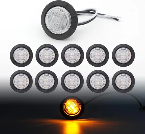 TMH Luces indicadoras de marcador lateral ámbar de 1-1/4 pulgadas, redondas, 6 luces LED de bala transparente para camión, autobús, caravana, Lente