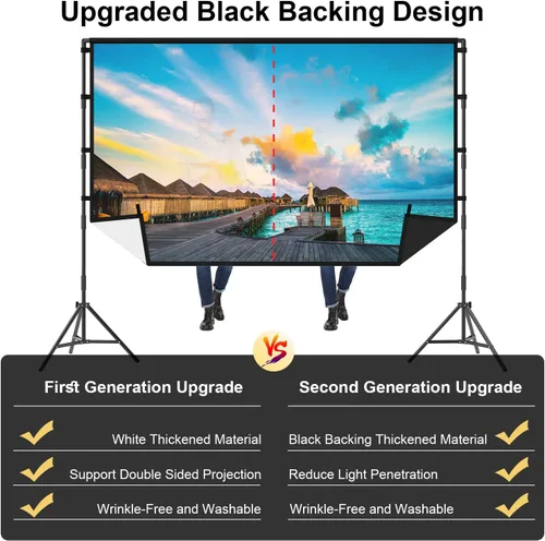 Miniatura 5 de TOWOND - Pantalla de proyector portátil con soporte, pantalla de proyector portátil de 100 pulgadas, respaldo negro, pantalla de cine