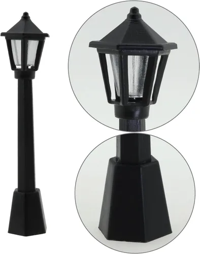 Miniatura 3 de 10pcs mini poste de lámpara de plástico negro miniatura tren ferrocarril lámpara poste luces calle luz