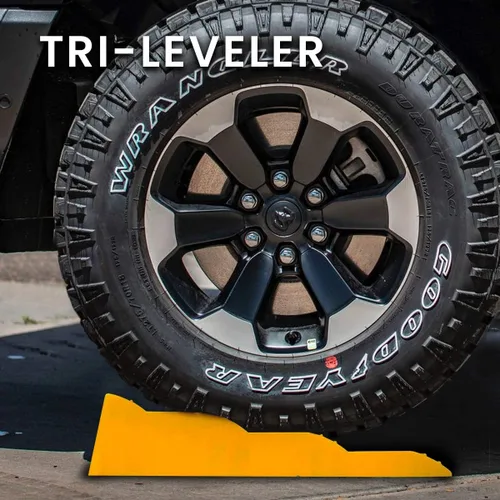 Miniatura 3 de Rampas de nivelación amarillas para automóvil: juego de 2 rampas para automóvil, triple nivelador, material resistente en terrenos irregulares